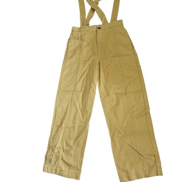 Zara Lyocell & Cotton Women's High Waisted Pants with Suspenders in Tan Size S - Picture 3 of 8